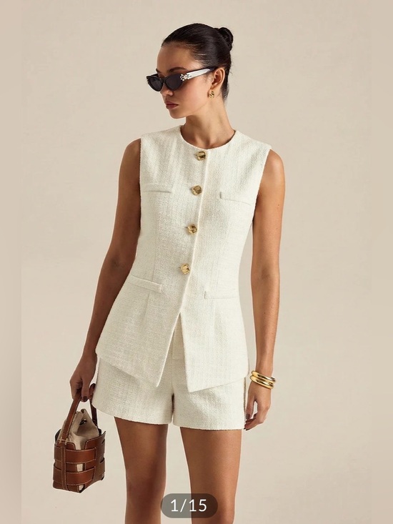 Commense Tops - Commense Metal Button Tweed Vest & Shorts Set
